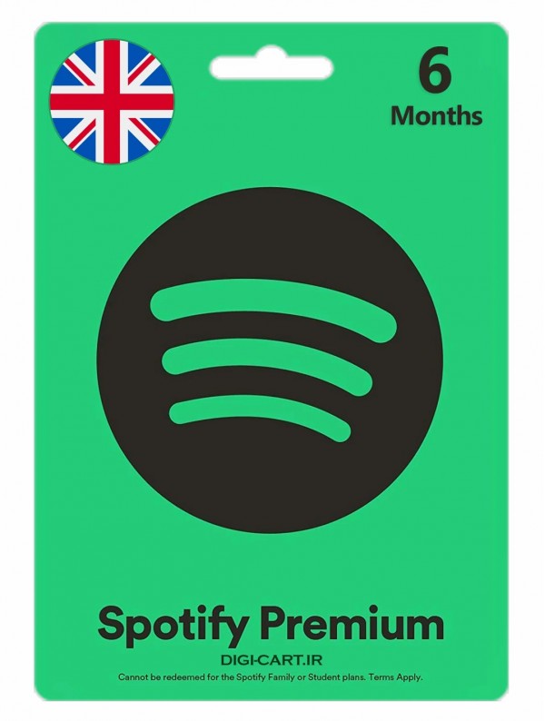عکس گیفت کارت اسپاتیفای پریمیوم 6 ماهه انگلیس (UK)